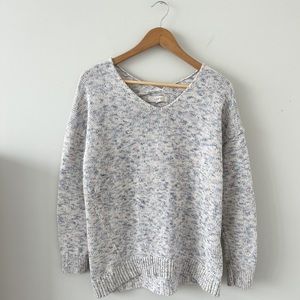 Loft Women's Multicolor Woven Knit Sweater Size Large Pullover V Neck